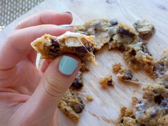 Ooey Gooey Filled Chocolate Chip Cookies with a Crunch