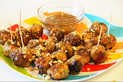 Chicken Meatballs and Peanut Sauce