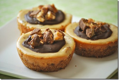 peanut butter snickers mini cheesecakes