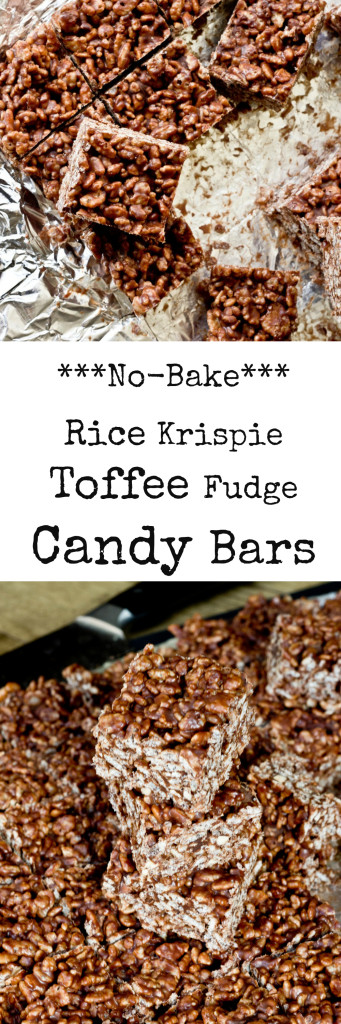 No-Bake Rice Krispie Toffee Fudge Candy Bars