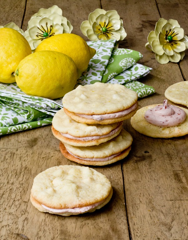Lemon Cookies with White Chocolate Chips and Strawberry Buttercream