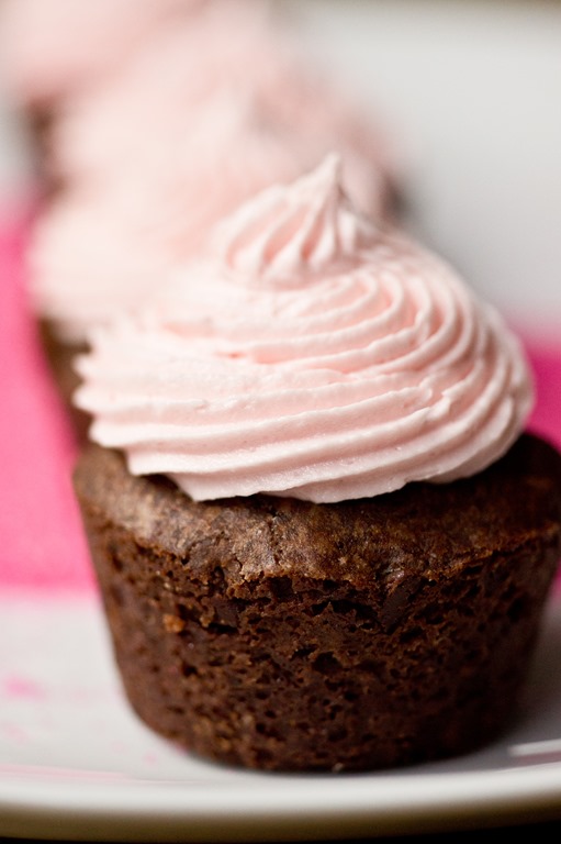 Mini Chip Brownie Bites with Pink Marshmallow Buttercream