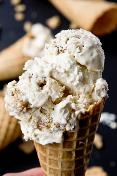 No-churn vanilla ice cream filled with the best coffee cake crumb topping and brown sugar cinnamon swirls.