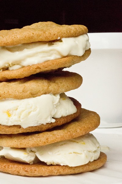 Chewy ginger cookies sandwiched with homemade creamy lemon ice cream make amazing ice cream sandwiches!