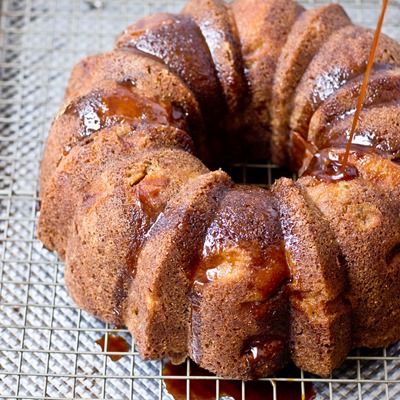 Vanilla Bean Bourbon Nectarine Bundt Cake (with vanilla bean caramel drizzle)