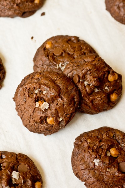 Smoked Sea Salt Chocolate Fudge Caramel Cookies- super rich and decadent!