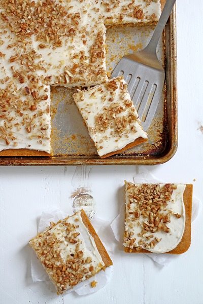 Butternut-Pumpkin Spice Sheet Cake with Bourbon-Vanilla Cream Cheese Frosting