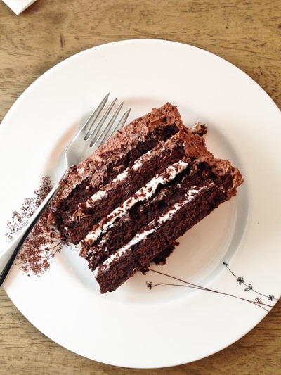 Fudgy Black and White Devil’s Food Cake