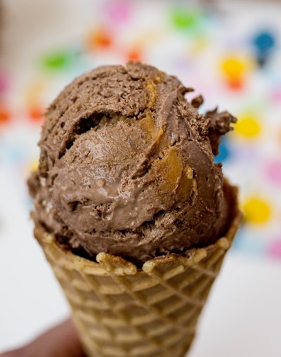 Rich Chocolate Ice Cream with a Salted Peanut Butter Ribbon (no ice cream maker for this one!)