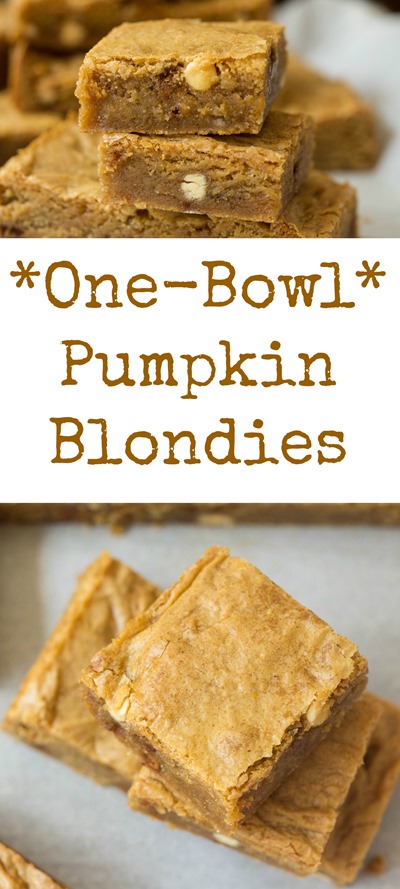 Amazing (ONE BOWL!!) Pumpkin Blondies