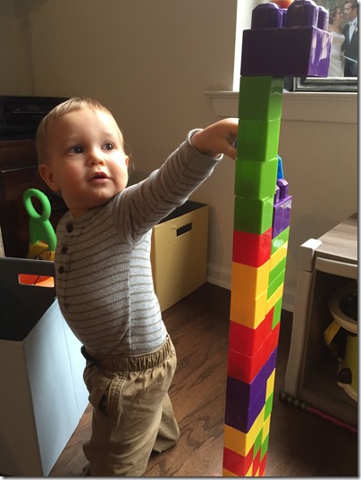 L LOVES building with blocks!