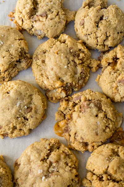 Brown butter, peanut butter AND snickers - these cookies are amazing!