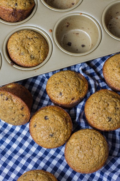 Healthier banana chocolate chip muffins are easy to make and great for grab-and-go breakfasts. 