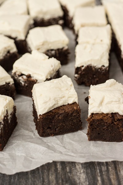 Best EVER brownies with fluffy vanilla frosting