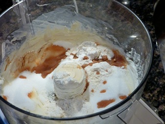 adding sugar flour and vanilla