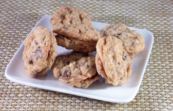 Chocolate Chip Toffee Oatmeal Cookies with Peanut Butter Frosting