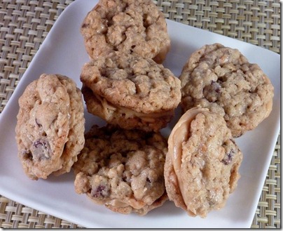 Chocolate Chip Toffee Oatmeal Cookies with Peanut Butter Frosting