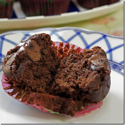 Low Fat Triple Chocolate Muffins with a Peanut Butter Swirl