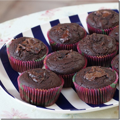 Low Fat Triple Chocolate Muffins with a Peanut Butter Swirl