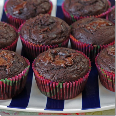 Low Fat Triple Chocolate Muffins with a Peanut Butter Swirl