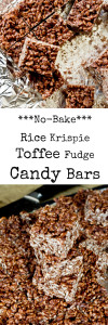 No-Bake Rice Krispie Toffee Fudge Candy Bars