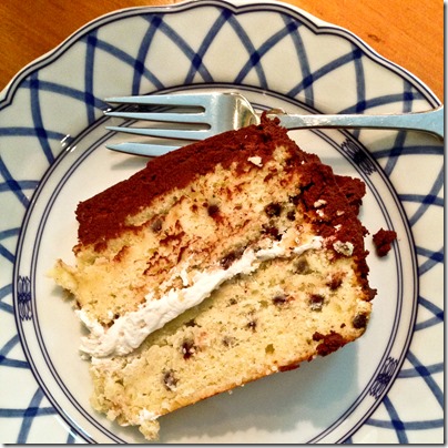 Chocolate Chip Cream Cheese Pound Cake with Whipped Chocolate Ganache