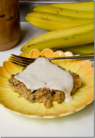 Peanut Butter Banana Cake Bars with Cream Cheese Icing