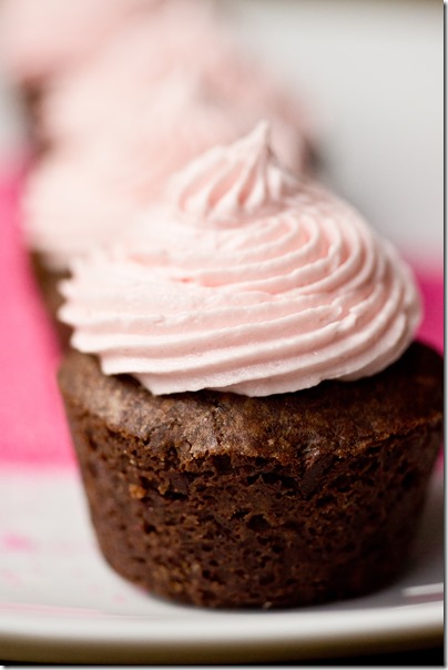 Mini Chip Brownie Bites with Pink Marshmallow Buttercream