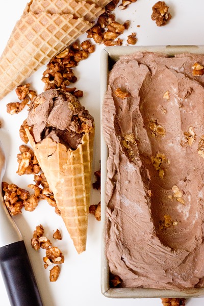 No Churn Chocolate Ice Cream with Salty Candied Peanuts - the ice cream is SO creamy
