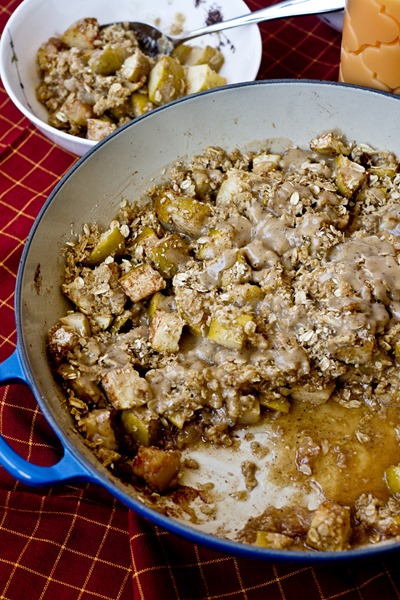 Skillet Apple Crisp with Brown Butter Sauce (naturally gluten-free!) - so perfect for all of the apples in my kitchen