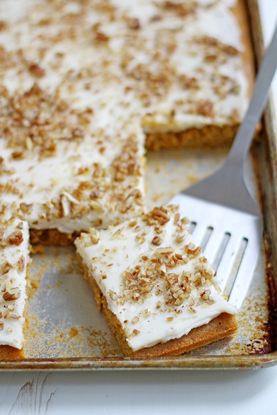 Butternut-Pumpkin Spice Sheet Cake with Bourbon-Vanilla Cream Cheese Frosting