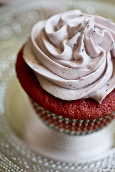 Red Velvet Cupcakes with Blueberry Cream Cheese Icing