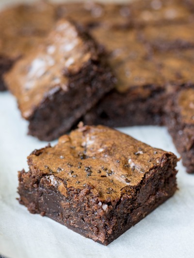 Incredible Fudgy Mocha Brownies! Look at the bits of espresso sea salt on top!!