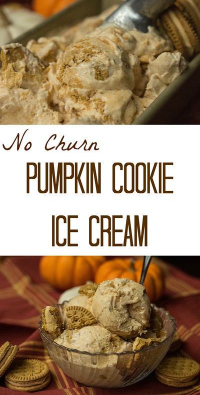 Super creamy pumpkin ice cream with cookie chunks!