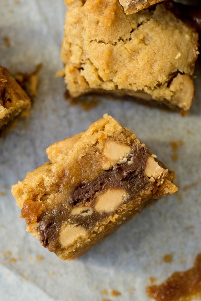 Peanut Butter Cookie Bars with Caramel and Chocolate layers!